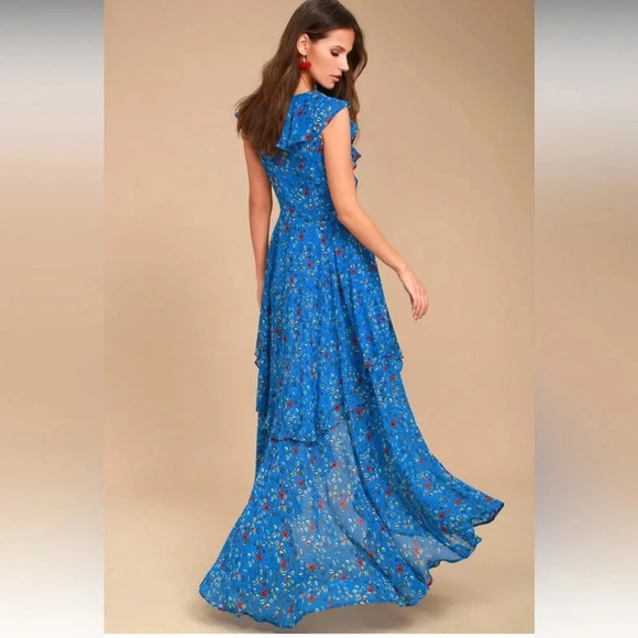 NWT!! Lulu’s - Always and Forever Blue Floral Print Lace-Up High-Low Dress - XS - Picture 2 of 12